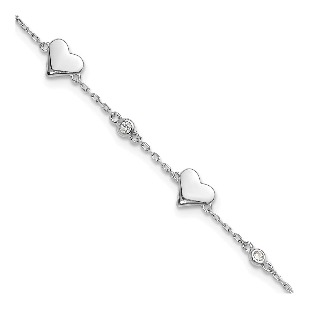 Sterling Silver CZ Heart Station Bracelet