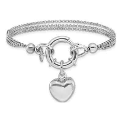 Sterling Silver Puff Heart Dangle Bracelet – view 4