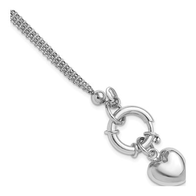 Sterling Silver Puff Heart Dangle Bracelet