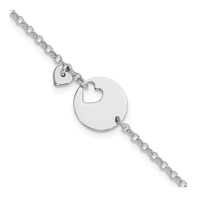 Sterling Silver Heart Disc Bracelet