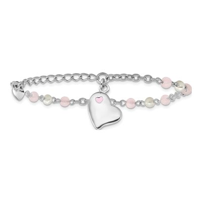 Sterling Silver Freshwater Cultured Pearl & Crystal Heart Bracelet – view 3