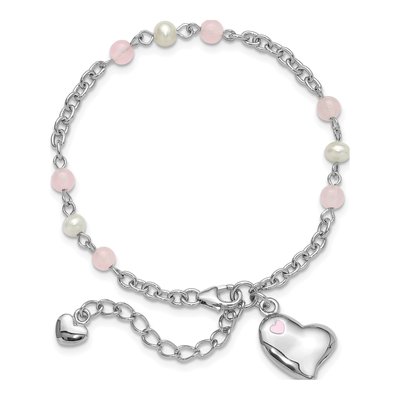Sterling Silver Freshwater Cultured Pearl & Crystal Heart Bracelet – view 4
