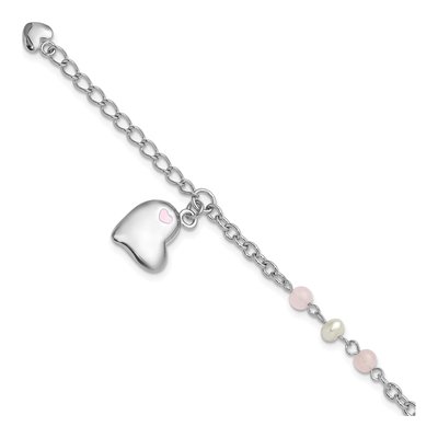 Sterling Silver Freshwater Cultured Pearl & Crystal Heart Bracelet