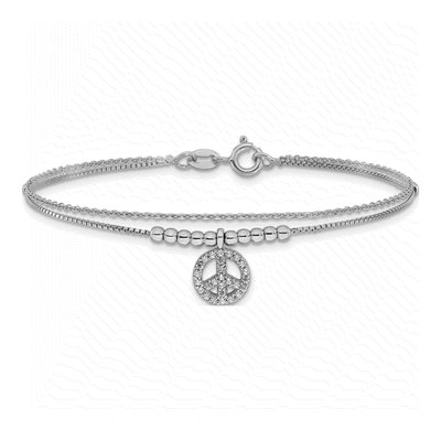 Sterling Silver CZ Peace Sign Beaded Bracelet – view 4