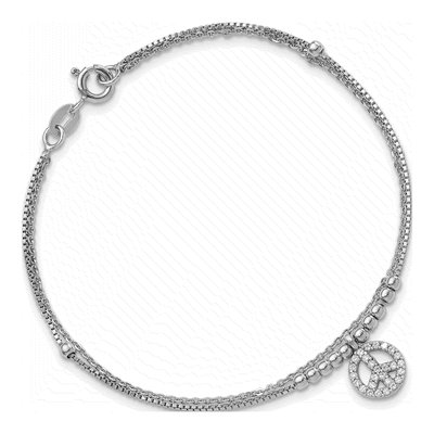 Sterling Silver CZ Peace Sign Beaded Bracelet – view 5