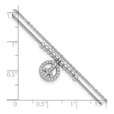 Sterling Silver CZ Peace Sign Beaded Bracelet – view 6