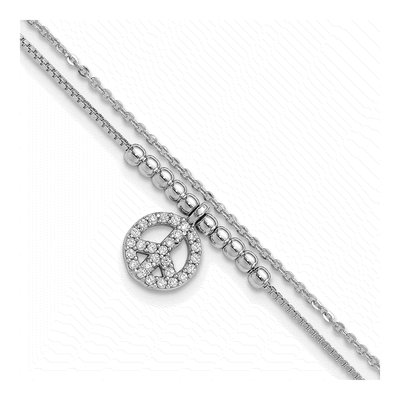 Sterling Silver CZ Peace Sign Beaded Bracelet