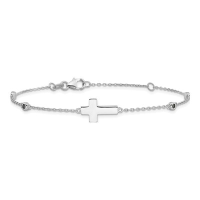 Sterling Silver Black Spinel Cross Bracelet – view 4