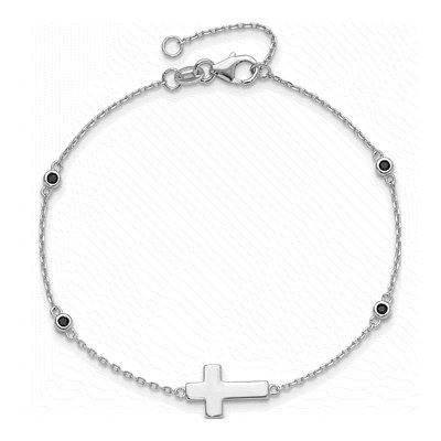 Sterling Silver Black Spinel Cross Bracelet – view 5