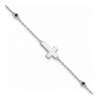 Sterling Silver Black Spinel Cross Bracelet