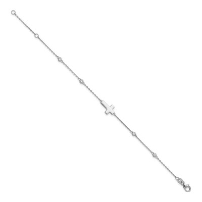 Sterling Silver CZ Sideways Cross Bracelet – view 3