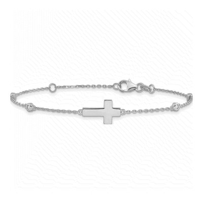 Sterling Silver CZ Sideways Cross Bracelet – view 4