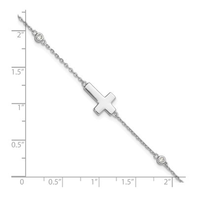 Sterling Silver CZ Sideways Cross Bracelet – view 6