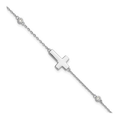 Sterling Silver CZ Sideways Cross Bracelet