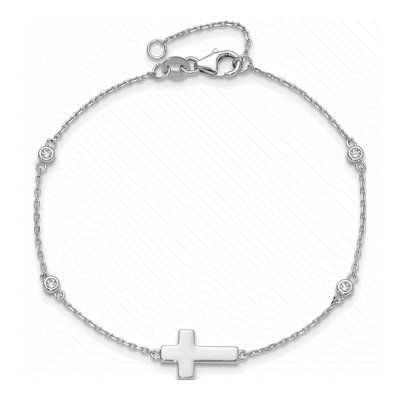 Sterling Silver CZ Sideways Cross Bracelet – view 6