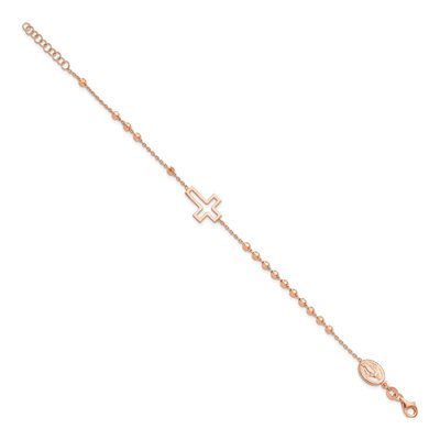 Rose Gold-Plated Sterling Silver Rosary Cross Bracelet – view 3