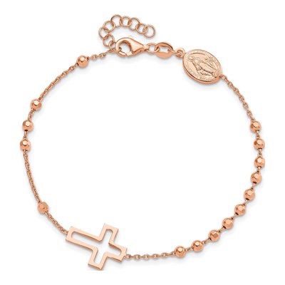 Rose Gold-Plated Sterling Silver Rosary Cross Bracelet – view 5