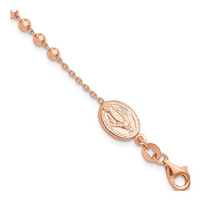 Rose Gold-Plated Sterling Silver Rosary Cross Bracelet