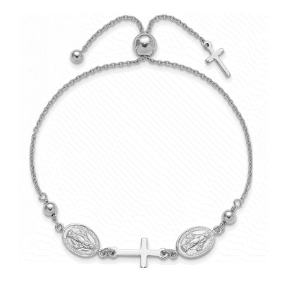 Sterling Silver Cross Medals Adjustable Bracelet – view 3
