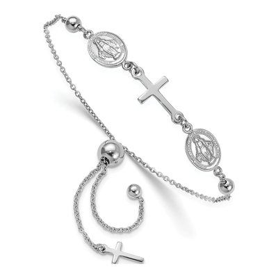 Sterling Silver Cross Medals Adjustable Bracelet