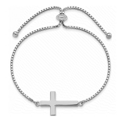 Sterling Silver Sideways Cross Adjustable Bracelet – view 3