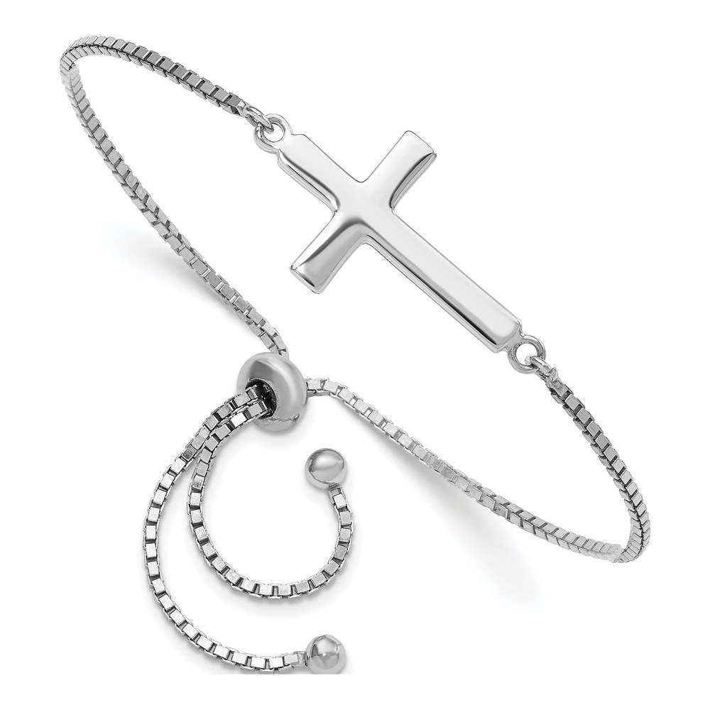 Sterling Silver Sideways Cross Adjustable Bracelet