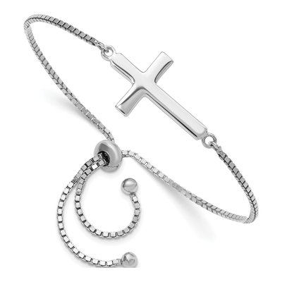 Sterling Silver Sideways Cross Adjustable Bracelet