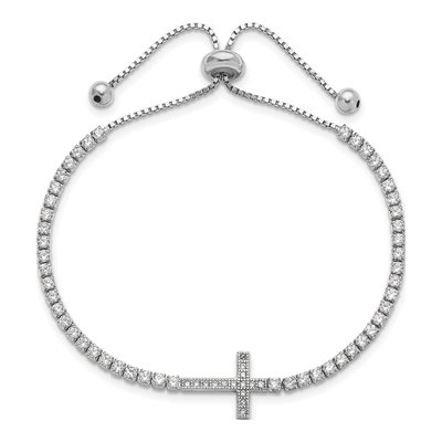 Sterling Silver CZ Sideways Cross Bracelet – view 3