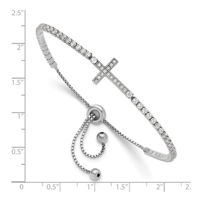 Sterling Silver CZ Sideways Cross Bracelet – view 4
