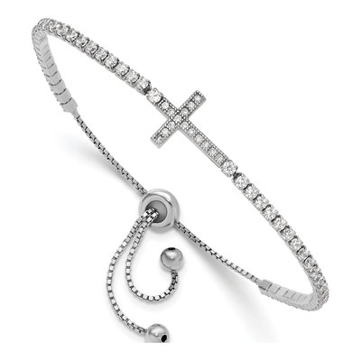 Sterling Silver CZ Sideways Cross Bracelet
