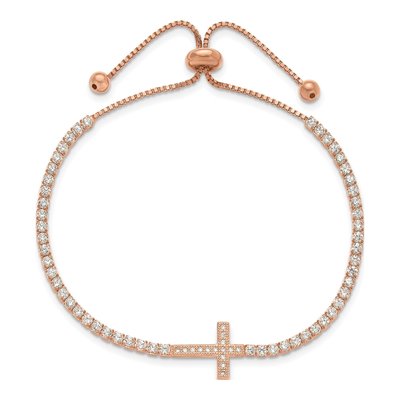 Rose Gold-Plated Sterling Silver CZ Sideways Cross Bracelet – view 3