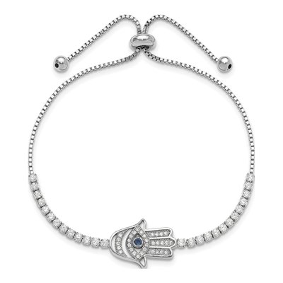 Sterling Silver CZ Evil Eye Hamsa Adjustable Bracelet – view 3