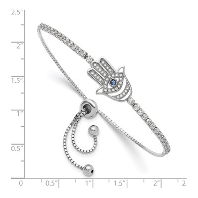 Sterling Silver CZ Evil Eye Hamsa Adjustable Bracelet – view 4