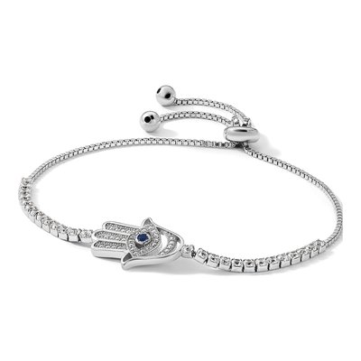 Sterling Silver CZ Evil Eye Hamsa Adjustable Bracelet – view 6