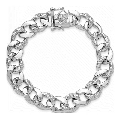 Sterling Silver Skull Curb Link Bracelet – view 5