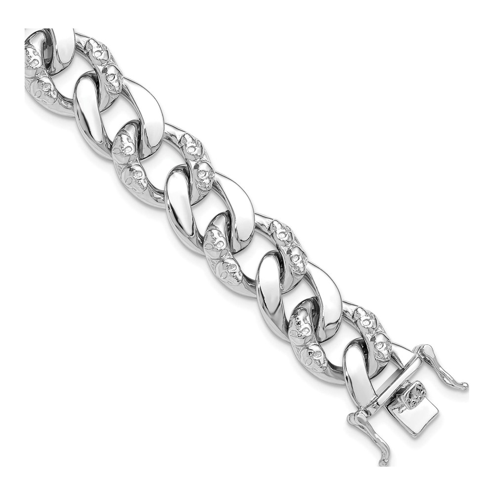 Sterling Silver Skull Curb Link Bracelet, 8.25in