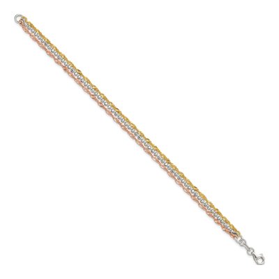 Gold-Plated Sterling Silver 3-Strand Tri-Tone Beaded Bracelet – view 3