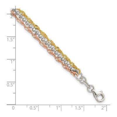 Gold-Plated Sterling Silver 3-Strand Tri-Tone Beaded Bracelet – view 6