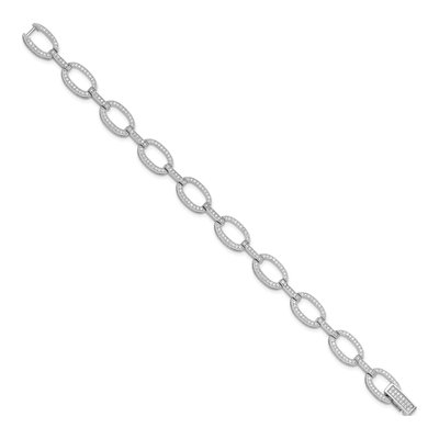Sterling Silver CZ Oval Link Bracelet – view 3