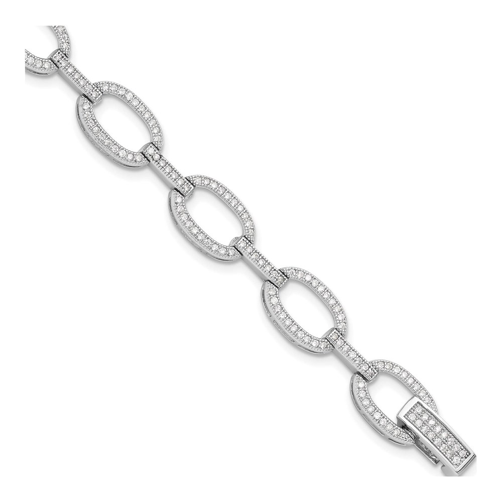 Sterling Silver CZ Oval Link Bracelet