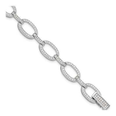 Sterling Silver CZ Oval Link Bracelet