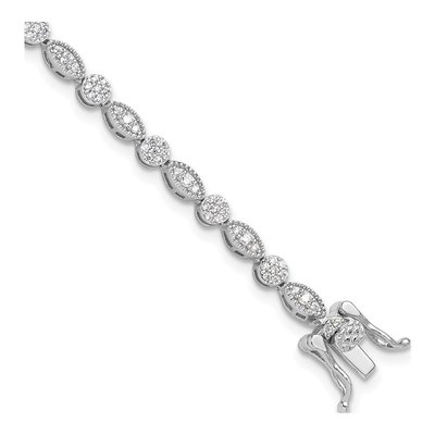 Sterling Silver CZ Round Marquise Pattern Bracelet