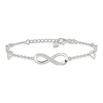 Sterling Silver CZ Infinity Hearts Bracelet – view 3