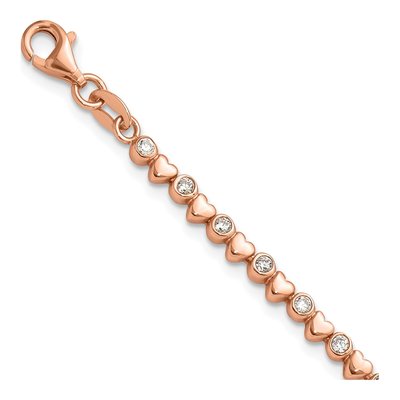 Rose Gold-Plated Sterling Silver CZ Heart Bracelet