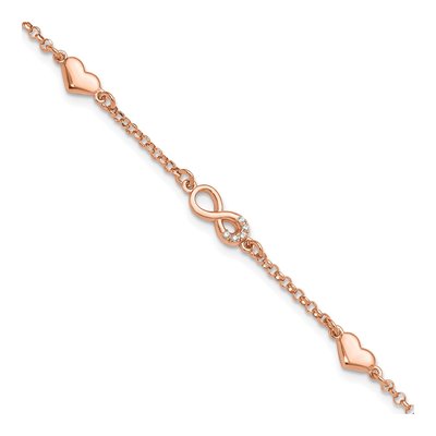 Rose Gold-Plated Sterling Silver CZ Heart Bracelet