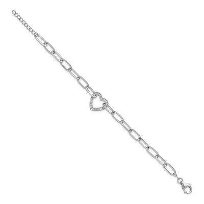 Sterling Silver CZ Heart Paperclip Bracelet – view 3