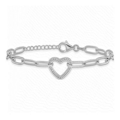 Sterling Silver CZ Heart Paperclip Bracelet – view 4