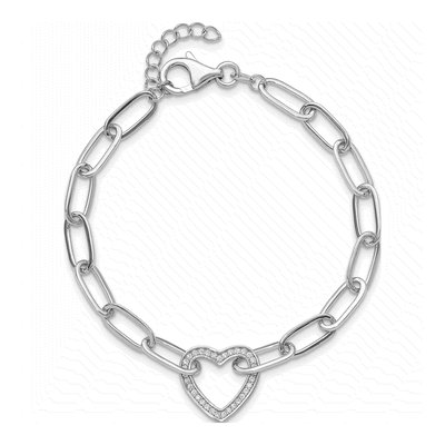 Sterling Silver CZ Heart Paperclip Bracelet – view 5