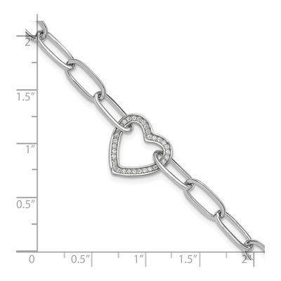 Sterling Silver CZ Heart Paperclip Bracelet – view 6