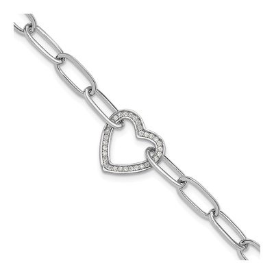 Sterling Silver CZ Heart Paperclip Bracelet